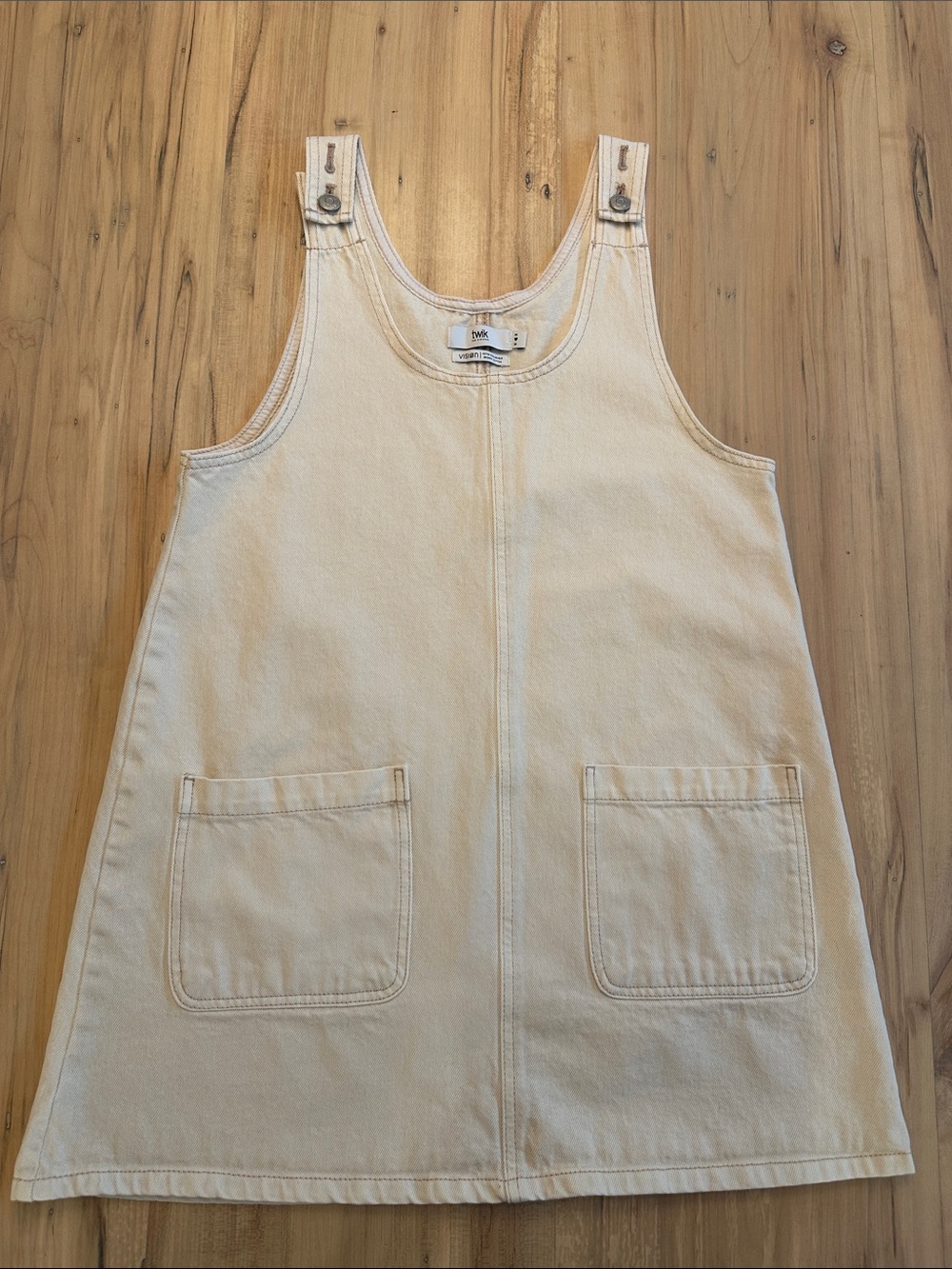 Twik Simons Denim Apron Dress Cream White